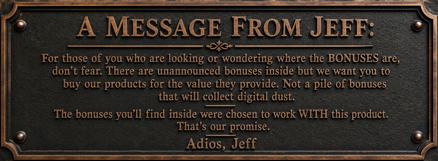 A message from Jeff about bonuses